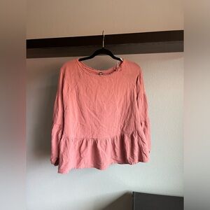 Free people smocked babydoll long sleeve blouse key hole back size XS